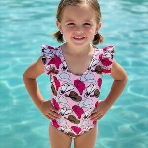 Pink Cowboy Hat Swimsuit Girls 5/6 Western Ruffle One Piece Boutique